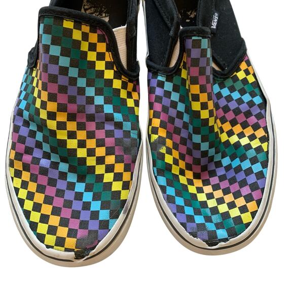 Vans Off the Wall Multicolor Rainbow Check Slip On Tennis Shoes - Picture 10 of 10